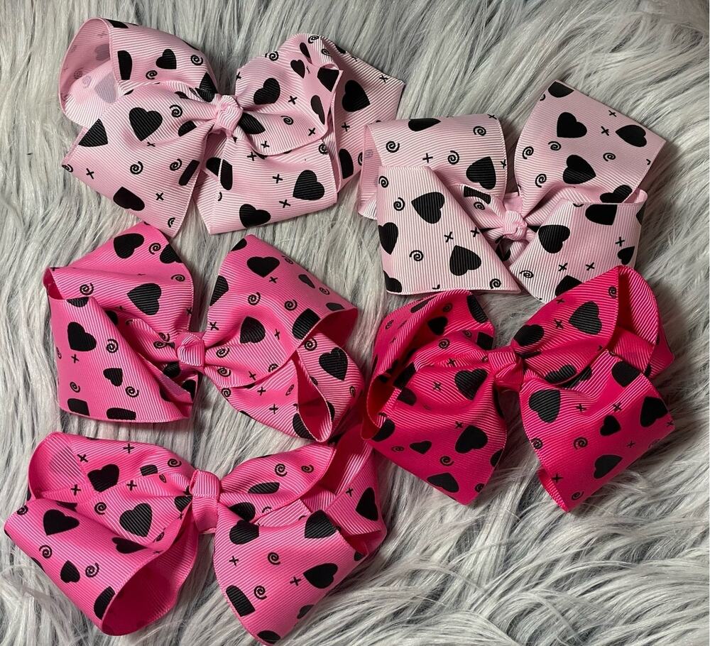 Toddler heart hair clips- Set of 5 pink bows